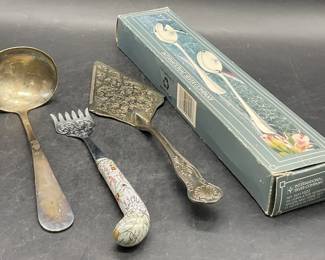 Lot 5 Vintage Silver Plated Utensils, Boxed +
