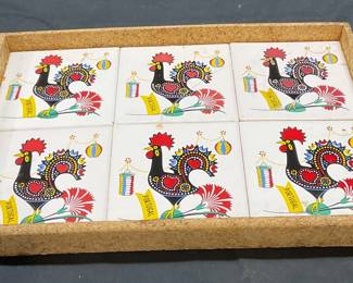 Portuguese Rooster Tile & Cork Tray
