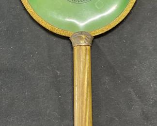 Vintage Brass Green Portrait Hand Mirror
