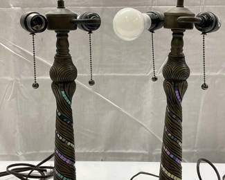 Pair Dragonfly Motif Iridescent Mosaic Table Lamps
