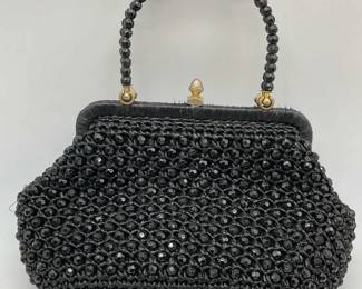 Vtg Bloomingdales Black Beaded Handbag Italy

