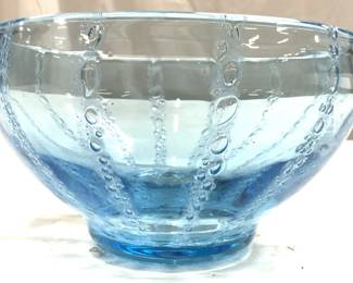 Art Glass Bowl Vessel W Bubble Detail Aqua
