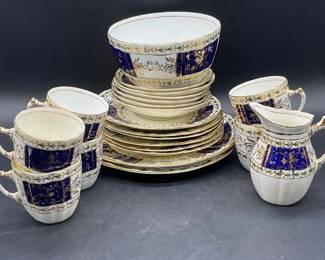 Set 22 Hand Painted Gilt Porcelain Dinnerware
