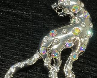 Silver Tone Crystal Panther Brooch
