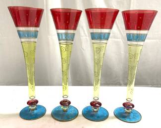 Set 4 Art Glass Champagne Flutes
