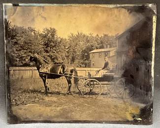 Antique Tintype Horse & Carriage Photograph

