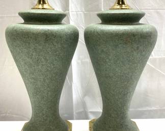Pair Ceramic Table Lamps W Gilt Metal Bases
