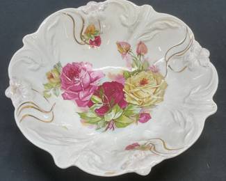 Vintage Signed German Porcelain Floral Bowl
