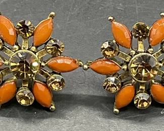 Floral Form Bejeweled Crystal Post Earrings
