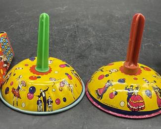 4 Vintage Multicolored Figural Motif Noise Makers
