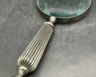 Vtg Silver Tone Metal Handheld Magnifying Glass
