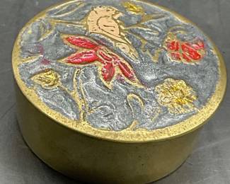 Vintage Floral Motif Enameled Trinket Box, Lidded
