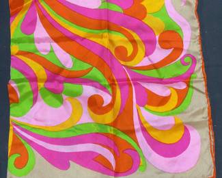 Pink/Yellow/Orange Silk Graphic Print Scarf
