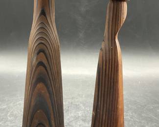 Pair MILENIUM Vintage Carved Wood Candlesticks
