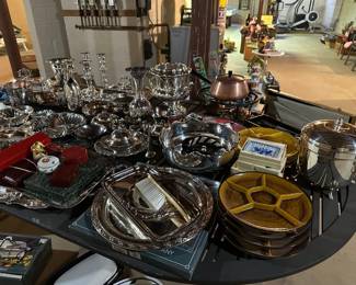 Sterling Silver & Silver Plate, Fondue Pot & Plates