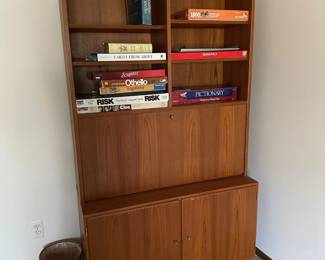 Vintage Danish Teak Bookcase Desk w/ Drop Down Front