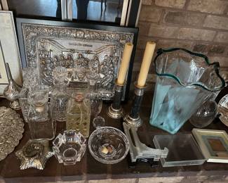 Decanters, Orrefors, Sterling, Art Glass Vase, Plaque of Last Supper