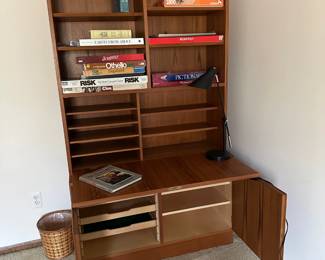 Vintage Danish Teak Bookcase Desk w/ Drop Down Front