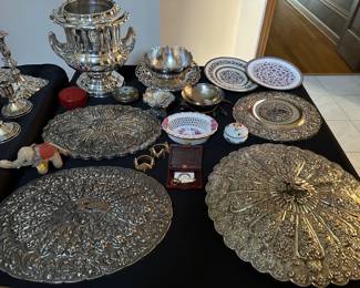 Sterling Wedding Mirrors, Herend Dish, Enamel Plates, Steiff Elephant