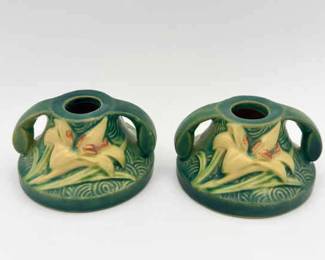 1940 Roseville Pottery Zephyr Lily Candlesticks
