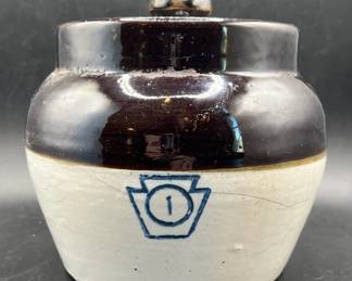 Vintage 1 Quart Bean Pot Crock with Lid
