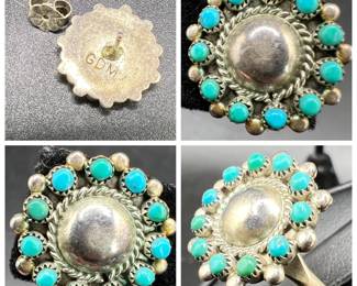 Zuni GDM Turquoise Sterling Silver Jewelry Set — Ring & Earrings
