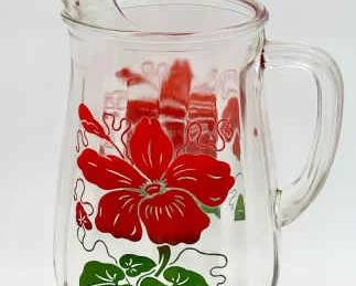 Red Flower Vintage Glass Pitcher
