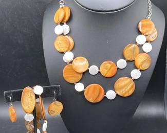 Possible Mother of Pearl Jewelry Set — Earrings, Necklace & Bracelets
