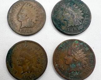 (4) Indian Head Pennies Late 1800s - Early 1900s
