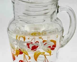 Vintage Glass Pitcher With Cherries
