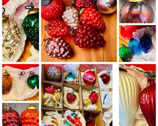 Large Tote of Vintage & Heavy Glass Christmas Ornaments - Some UV Glow!
