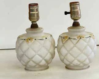 (2) Delicate Milk Glass Painted Lamps
