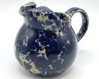 Glazed Stoneware Pitcher with Mottled Blue & White Glaze
