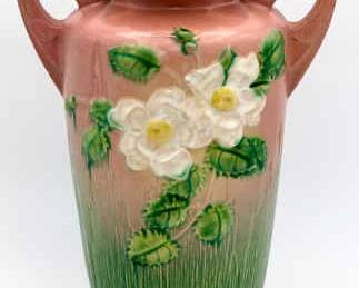 1940s Roseville Pottery White Rose Vase Pink/Green
