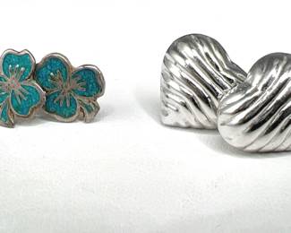 (2) Pairs of Sterling Silver Earrings — Hearts & Clovers
