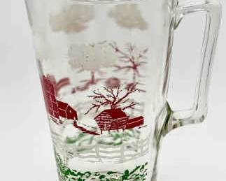 Farm Scene Vintage Glass Pitcher
