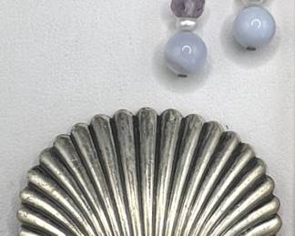 Sterling Silver Jewelry — Seashell Brooch & Dangly Earrings
