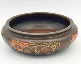 1925 Roseville Pottery Rosecraft Panel Bowl Brown/Orange

