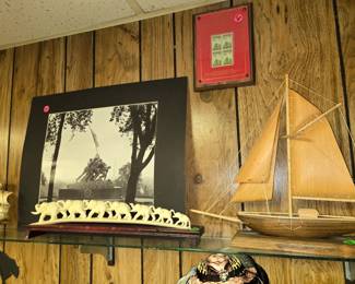 Iwo Jimo pic, elephants, model ship