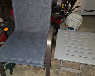 Sling chairs, folding side table