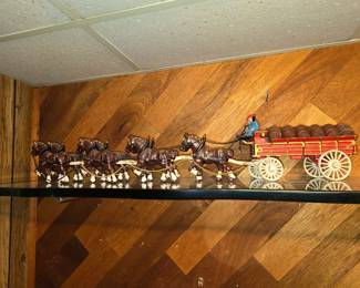 Cast iron draught hordes & cart