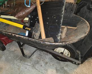 Wheelbarrow & garden tools