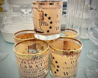 Vintage 1976 Bicentennial gold-rimmed lowball glasses  