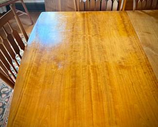 c. 1960 Drexel MCM dining table and four chairs. Shown with TWO leaves inserted. 