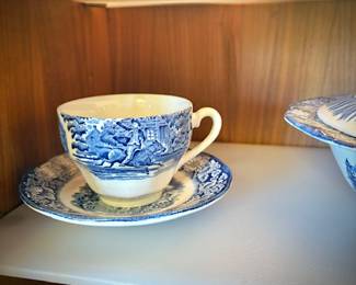 Blue and white transferware, including Wedgwood "Monticello"