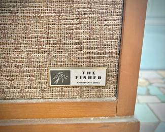 Mid-century Fisher "The Fisher Anniversary Series" console stereo with turntable. Note that Koss components have been added.