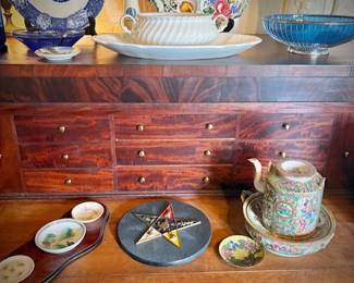 Antique flame mahogany butler's desk late 1800s
