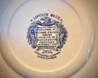 Blue and white transferware, including Wedgwood "Monticello"
