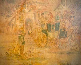 Antique 5-panel screen with European scenes