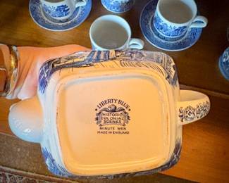 Blue and white transferware, including Wedgwood "Monticello"